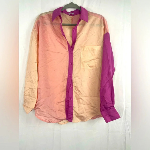 Vestique Pink And Beige Color block Button Down Shirt Size M - Picture 1 of 9